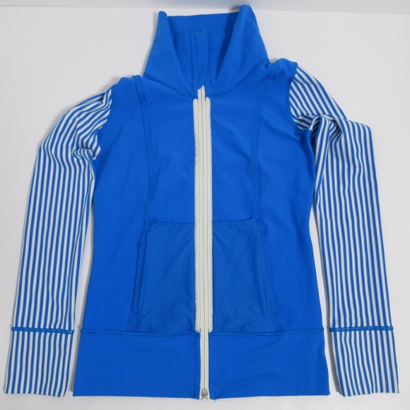Lululemon Daily Yoga Jacket Beaming Classic Stripe Polar Cream Beaming Blue 4 - Picture 10 of 12